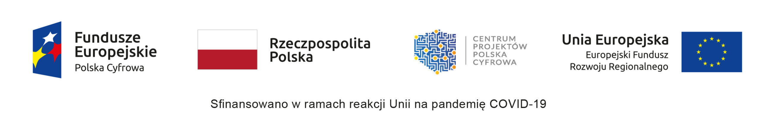 Obrazek zawiera logo Fundusze Europejskie, flagę Rzeczpospolitej Polskiej, logo Centrum Projektów Polska Cyfrowa, flagę Unii Europejskie