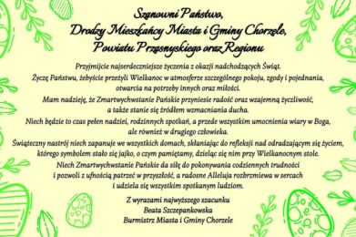 Życzenia Wielkanocne od Burmistrz Miasta i Gminy Chorzele